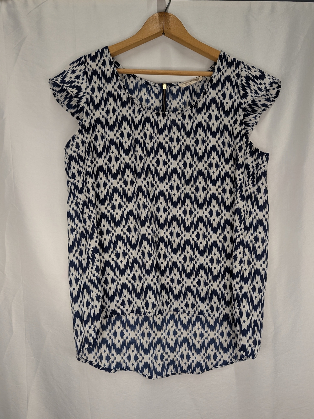 Pink Rose Navy and White Patterned Blouse